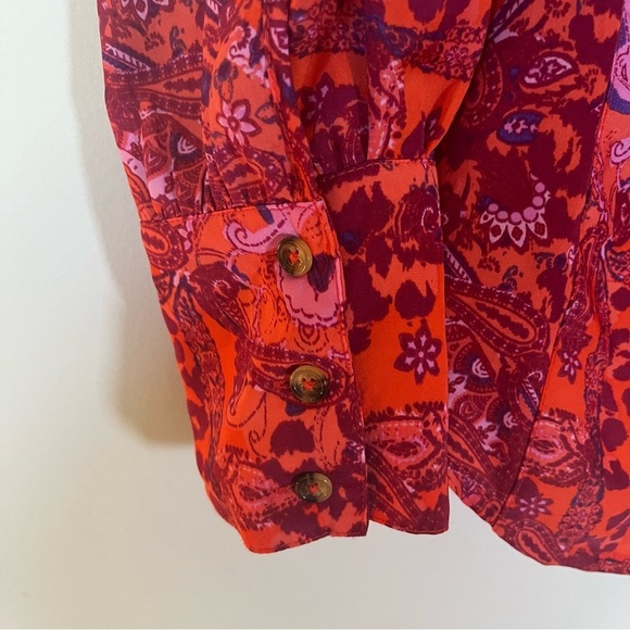 Free People Cheetah Print/ Paisley Cinched Business Casual Long Sleeve Top A21 - Picture 5 of 6